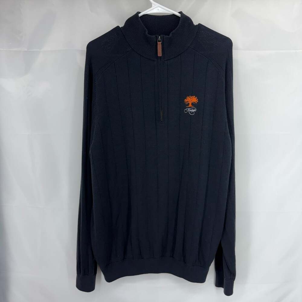 Footjoy Men L 1/4 Zip Pullover Sweater Golf Kiawah Navy Blue Ribbed Long Sleeve